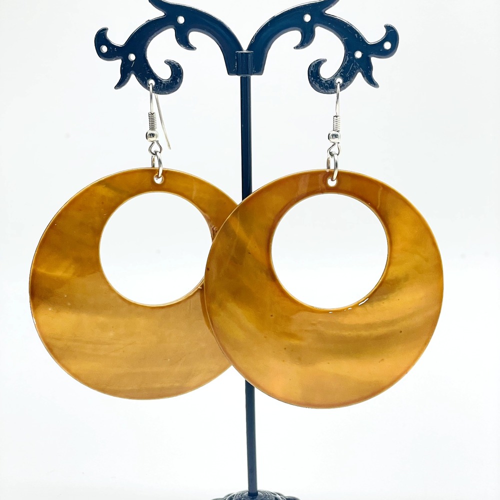 Copper Tone Earrings Round Hoop Dangle Pierced Boho Statement Disc Drop